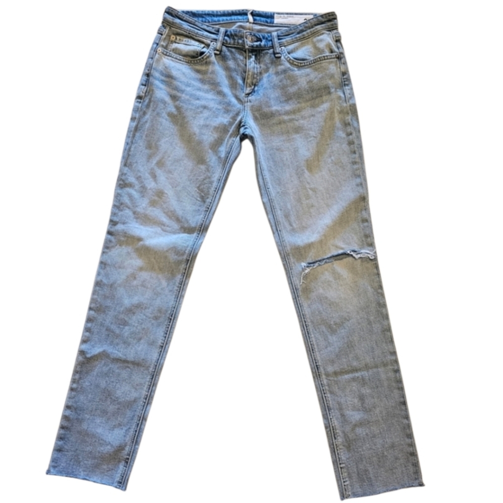 Rag & Bone Dre Low Rise Slim Boyfriend Light Blue Distressed Jeans Sz. 25